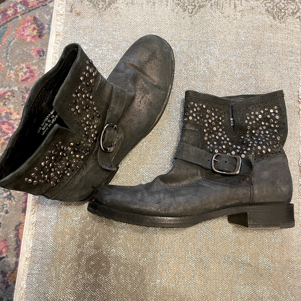 Frye Sparkly Leather Biker Ankle Boots W10 - image 1